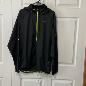 NWOT Nike Men's Storm-Fit Black Hooded Windbreaker with Neon Green Zippers, XL